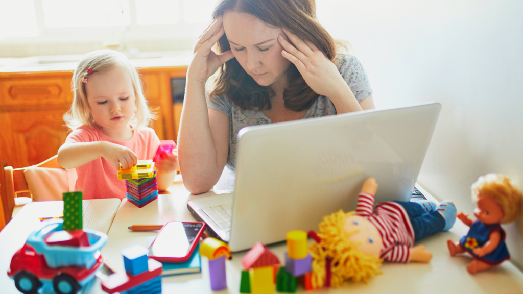 Mom overwhelmed with child