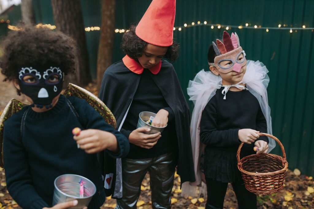 Kids eating halloween candy
